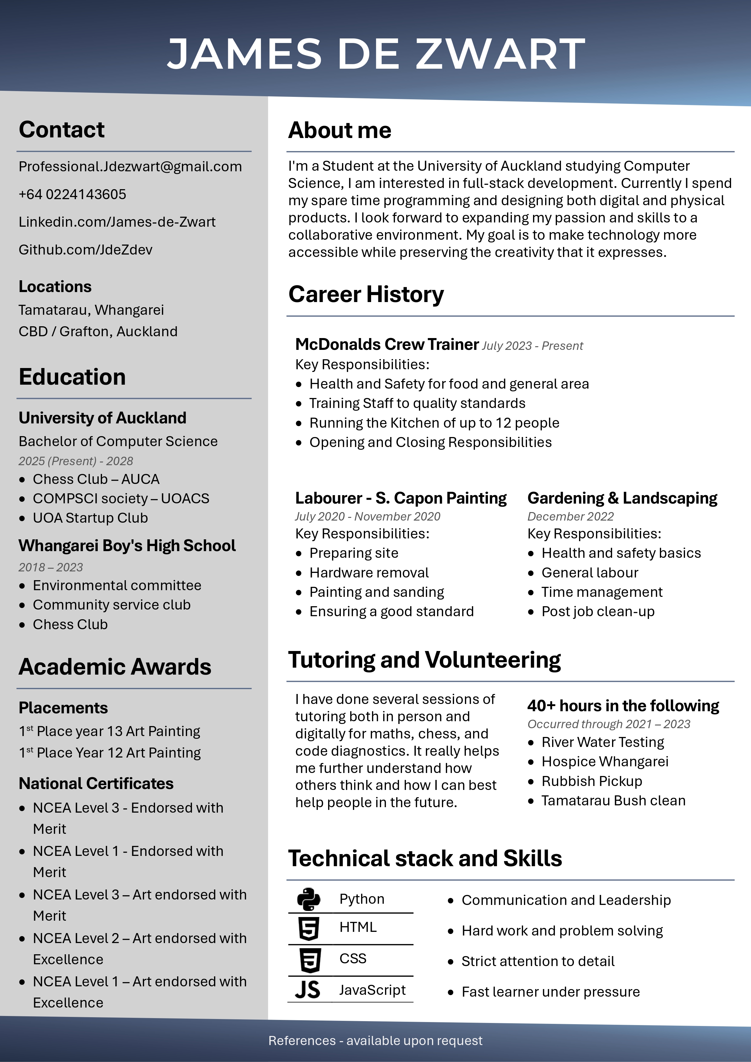 Resume page